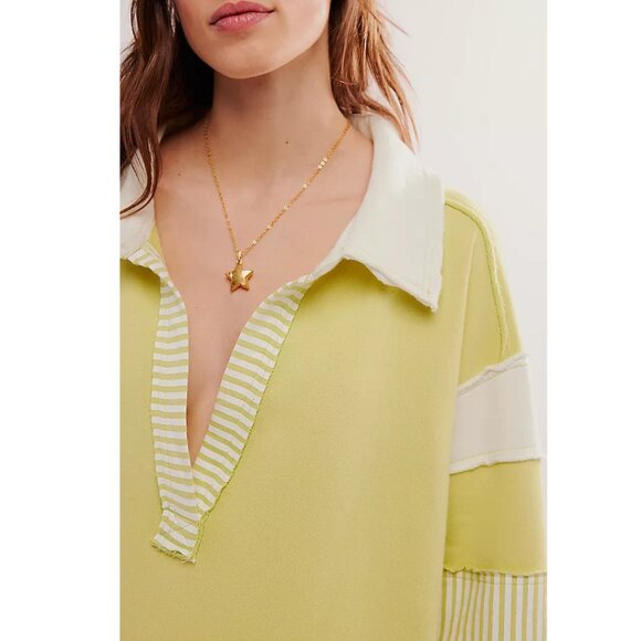 Free People We The Free Clean Prep Polo Pullover Top Oversized Striped L 271670 - Picture 2 of 8